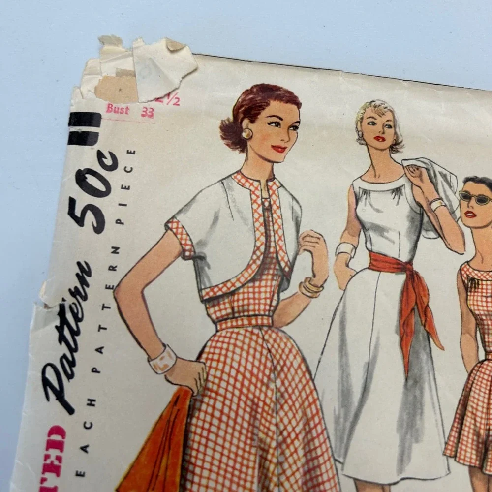 Simplicity Vintage 1950's Pattern #1623 Women's Dress in Half Size 12.5 HTF RARE